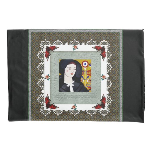 コラージュヴィンテージレトロとレースと花 枕カバー (正面左)