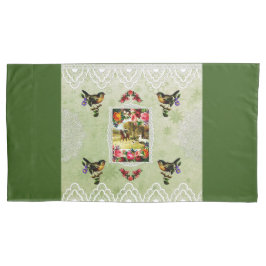 コラージュヴィンテージレトロとレースと花 枕カバー