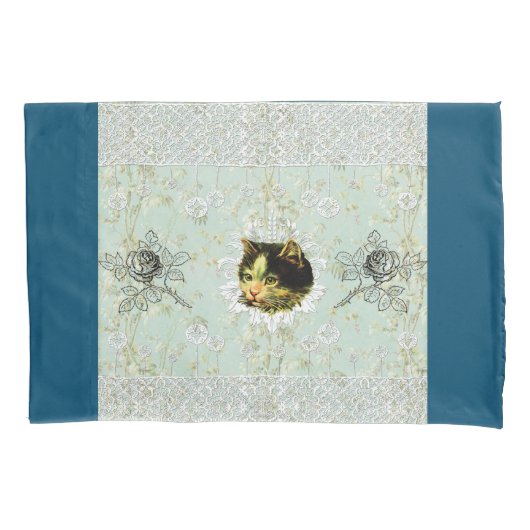 コラージュヴィンテージレトロとレースと花 枕カバー (正面左)