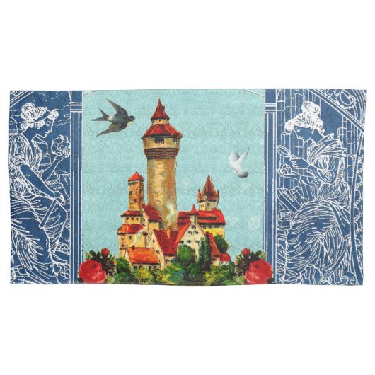 コラージュヴィンテージレトロとレースと花 枕カバー (正面左)