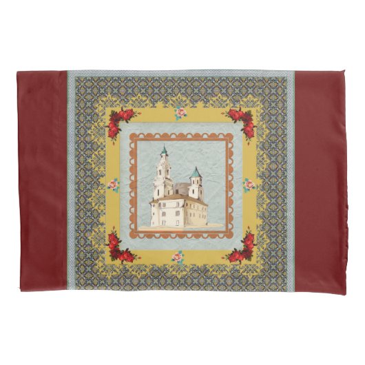 コラージュヴィンテージレトロとレースと花 枕カバー (正面)