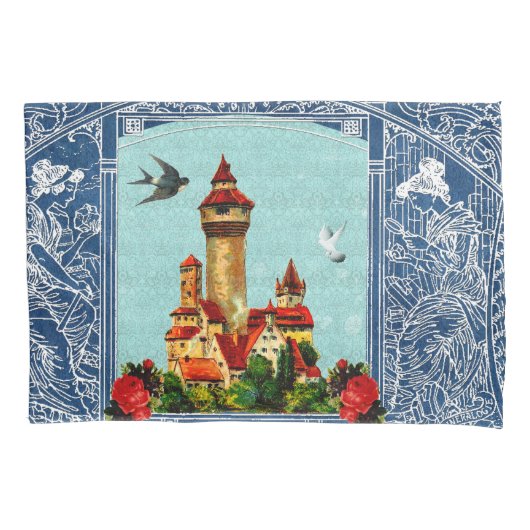 コラージュヴィンテージレトロとレースと花 枕カバー (正面)