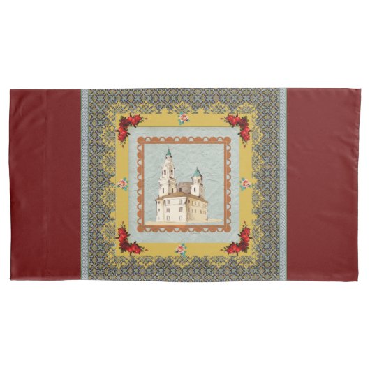 コラージュヴィンテージレトロとレースと花 枕カバー (正面)