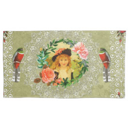 コラージュヴィンテージレトロとレースと花 枕カバー