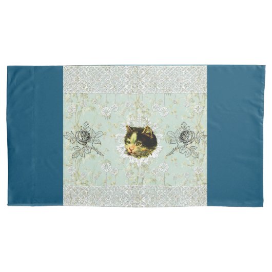 コラージュヴィンテージレトロとレースと花 枕カバー (正面)