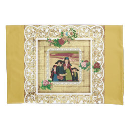 コラージュヴィンテージレトロとレースと花 枕カバー