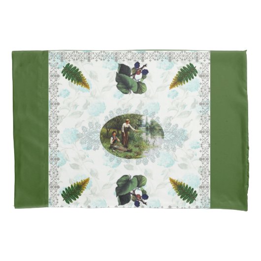 コラージュヴィンテージレトロとレースと花 枕カバー (正面左)