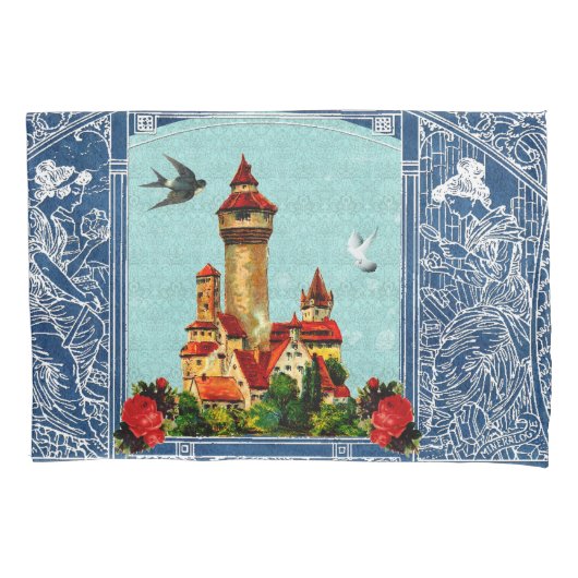 コラージュヴィンテージレトロとレースと花 枕カバー (正面左)