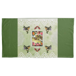 コラージュヴィンテージレトロとレースと花 枕カバー