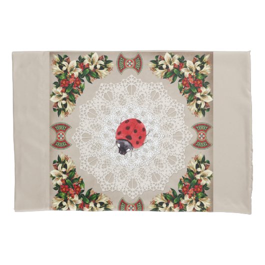 コラージュヴィンテージレトロとレースと花 枕カバー (正面)