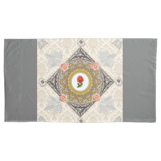 コラージュヴィンテージレトロとレースと花 枕カバー (正面)