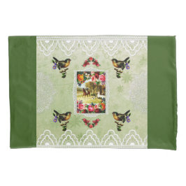 コラージュヴィンテージレトロとレースと花 枕カバー