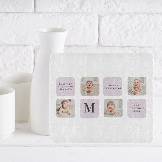 コラージュ写真と最高のおばあちゃんが今ま最高ので紫の贈り物 カッティングボード