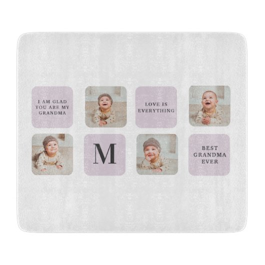 コラージュ写真と最高のおばあちゃんが今ま最高ので紫の贈り物 カッティングボード (正面)