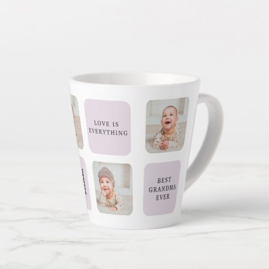 コラージュ写真と最高のおばあちゃんが今ま最高ので紫の贈り物 カフェラテマグ (右アングル)
