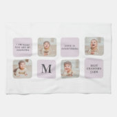 コラージュ写真と最高のおばあちゃんが今ま最高ので紫の贈り物 キッチンタオル (横)