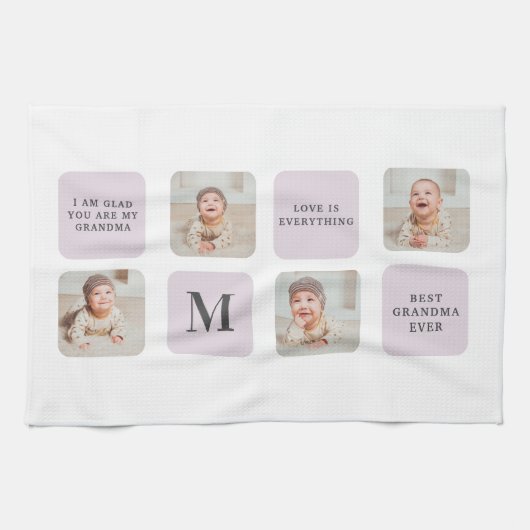 コラージュ写真と最高のおばあちゃんが今ま最高ので紫の贈り物 キッチンタオル (横)