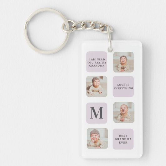コラージュ写真と最高のおばあちゃんが今ま最高ので紫の贈り物 キーホルダー (正面)