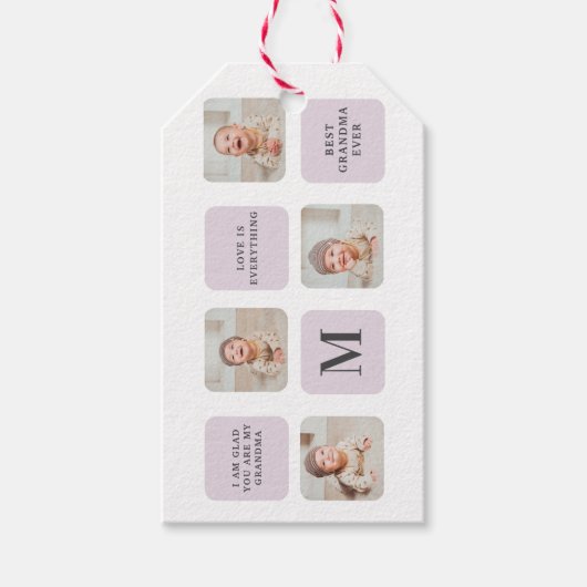 コラージュ写真と最高のおばあちゃんが今ま最高ので紫の贈り物 ギフトタグ (正面)