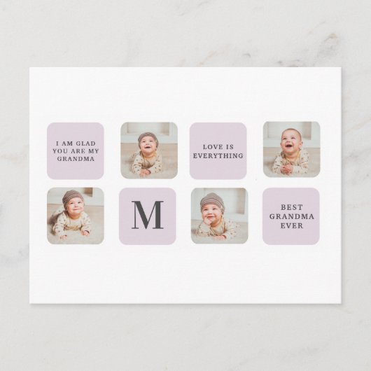 コラージュ写真と最高のおばあちゃんが今ま最高ので紫の贈り物 シーズンポストカード (正面)