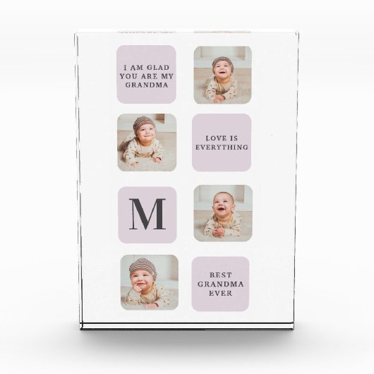 コラージュ写真と最高のおばあちゃんが今ま最高ので紫の贈り物 フォトブロック (正面)