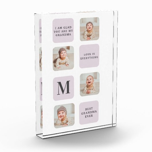 コラージュ写真と最高のおばあちゃんが今ま最高ので紫の贈り物 フォトブロック (左)