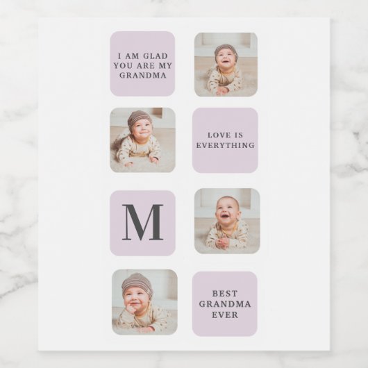 コラージュ写真と最高のおばあちゃんが今ま最高ので紫の贈り物 ワインラベル (シングルラベル)