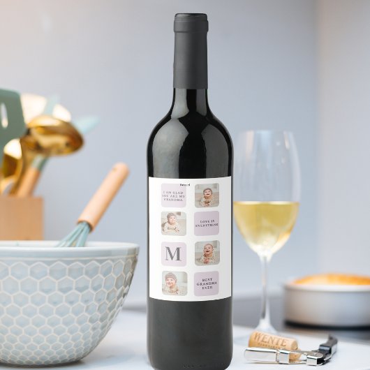 コラージュ写真と最高のおばあちゃんが今ま最高ので紫の贈り物 ワインラベル