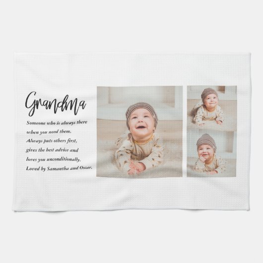 コラージュ写真と最高のおばあちゃんエバー最高の美しいプレゼント キッチンタオル (横)