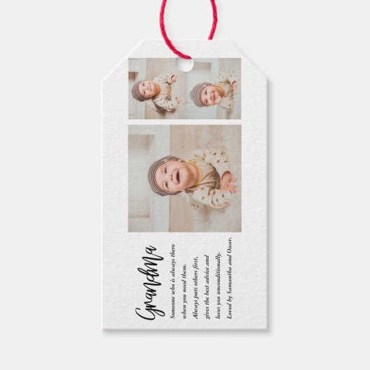 コラージュ写真と最高のおばあちゃんエバー最高の美しいプレゼント ギフトタグ (正面)