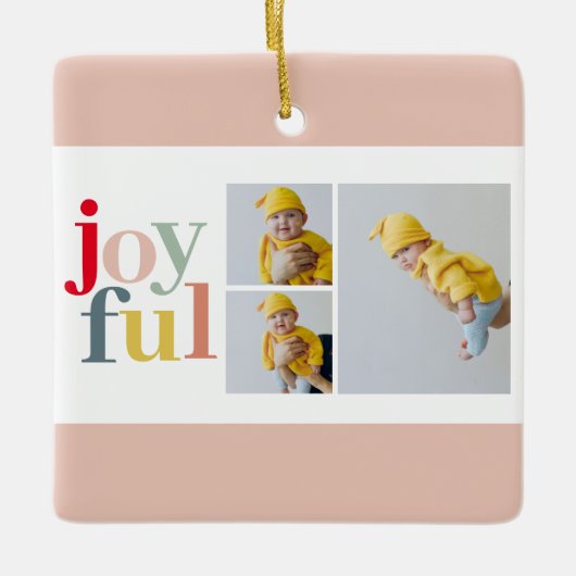 コラージュ写真と楽しカラフルみ |ホリデーギフト セラミックオーナメント (正面)