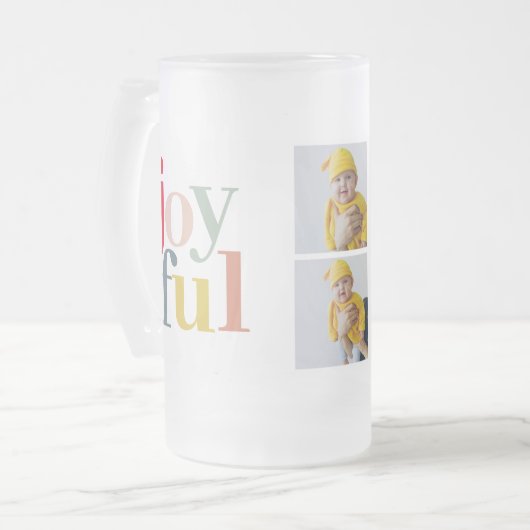 コラージュ写真と楽しカラフルみ |ホリデーギフト フロストグラスビールジョッキ (正面左)