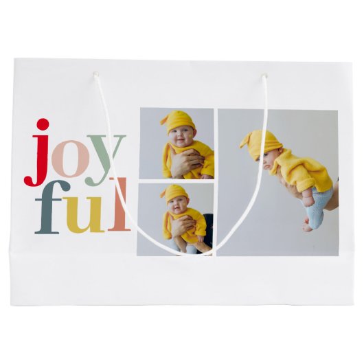 コラージュ写真と楽しカラフルみ |ホリデーギフト ラージペーパーバッグ (裏面)