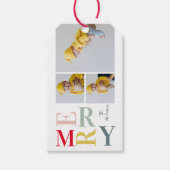 コラージュ写真カラフルとメリー |ハッピーホリデー ギフトタグ (正面)