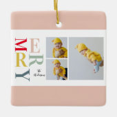 コラージュ写真カラフルとメリー |ハッピーホリデー セラミックオーナメント (正面)