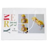 コラージュ写真カラフルとメリー |ハッピーホリデー ラージペーパーバッグ (正面)