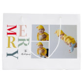 コラージュ写真カラフルとメリー |ハッピーホリデー ラージペーパーバッグ (裏面)