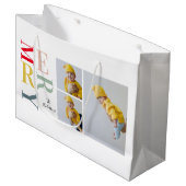 コラージュ写真カラフルとメリー |ハッピーホリデー ラージペーパーバッグ (正面アングル)