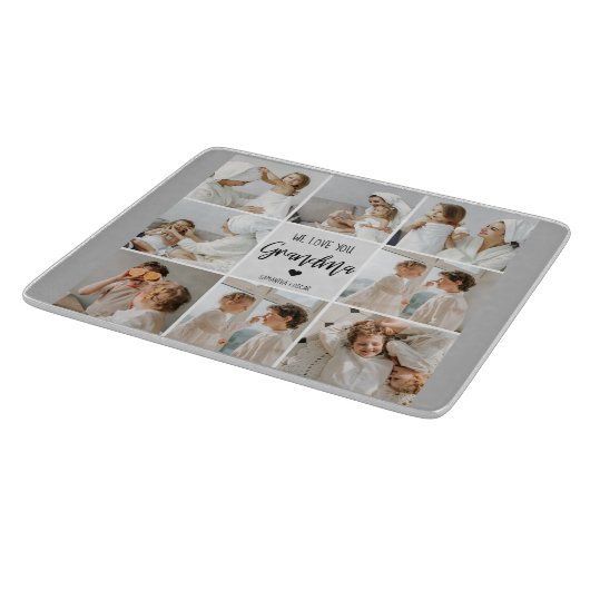コラージュ写真グレイ私たちはあなたのおばあちゃんギフト最高のが大好き カッティングボード (角)
