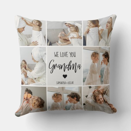 コラージュ写真グレイ私たちはあなたのおばあちゃんギフト最高のが大好き クッション (裏面)