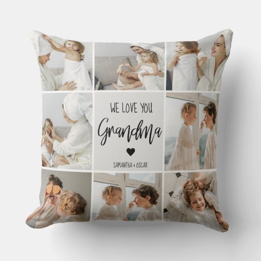 コラージュ写真グレイ私たちはあなたのおばあちゃんギフト最高のが大好き クッション (正面)