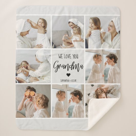 コラージュ写真グレイ私たちはあなたのおばあちゃんギフト最高のが大好き シェルパブランケット (正面)