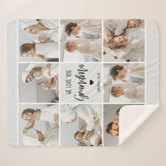 コラージュ写真グレイ私たちはあなたのおばあちゃんギフト最高のが大好き シェルパブランケット (正面(横))
