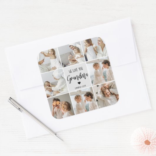 コラージュ写真グレイ私たちはあなたのおばあちゃんギフト最高のが大好き スクエアシール (封筒)