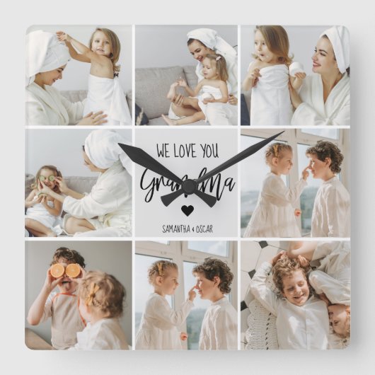 コラージュ写真グレイ私たちはあなたのおばあちゃんギフト最高のが大好き スクエア壁時計 (正面)