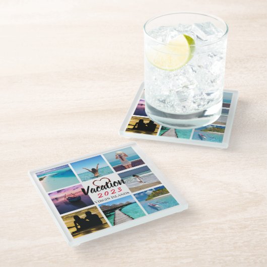 コラージュ写真コパーソナライズされたースター ガラスコースター (アングル)