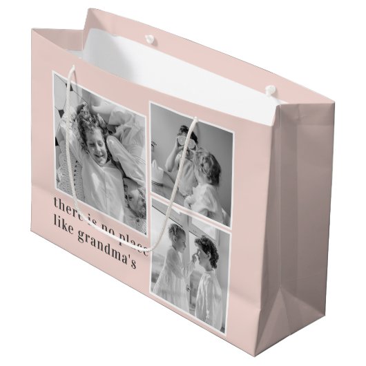 コラージュ写真パステルピンクおばあちゃん最高のギフト ラージペーパーバッグ (正面アングル)