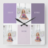 コラージュ写真パープルマ最高のマ・エバーギフト スクエア壁時計 (正面)