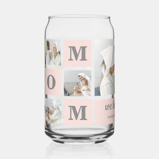 コラージュ写真ピンク私たちはあなたの祖母のギフト最高のが大好き ガラス缶 (正面)