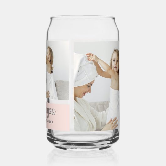 コラージュ写真ピンク私たちはあなたの祖母のギフト最高のが大好き ガラス缶 (裏面)